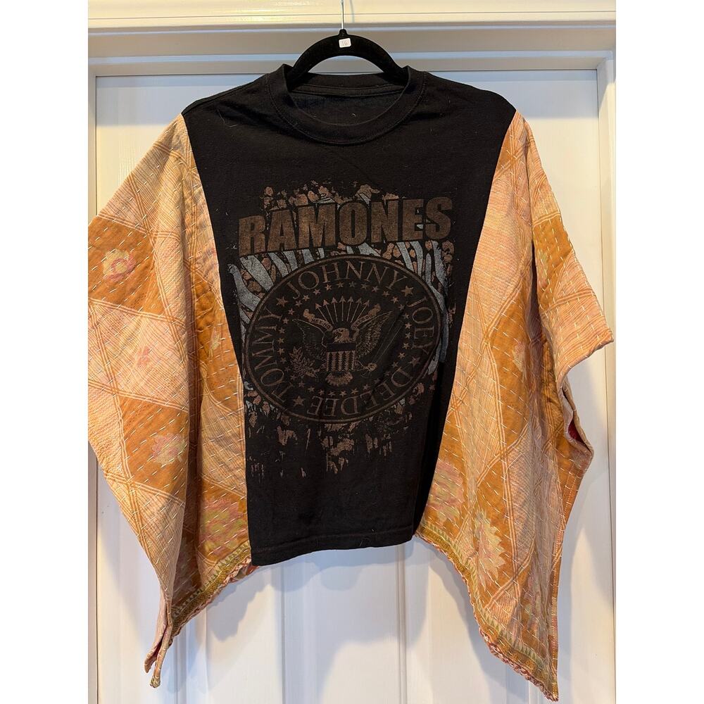 Ramones Upcycled Kantha Tunic Top Shirt OS Handmade Boho